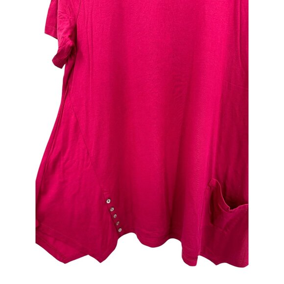 Lori Goldstein Logo Tunic Top Large Cotton Modal Knit Magenta Crew Short Sleeve - Picture 5 of 10